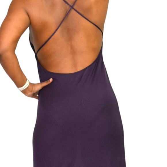 Club Monaco Slip Dress Purple Maxi Halter Spaghetti Straps Plunging Size Medium - Picture 5 of 15